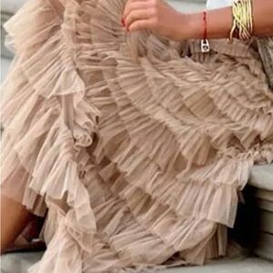 Elegant layered Tan Ruffled Skirt